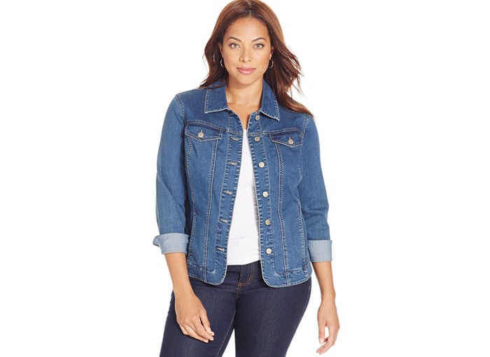 Charter Club Plus Size Denim Jacket, Nantucket Wash Blingby